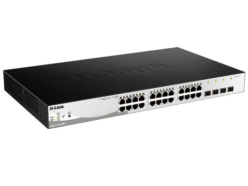 D-Link DGS-1210-28MP/F1A, Gigabit Smart Switch with 24 10/100/1000Base-T PoE ports and 4 Gigabit SFP ports