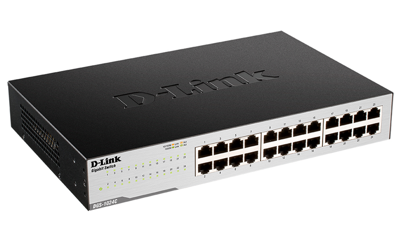 D-Link DGS-1024C/B1A, L2 Unmanaged Switch with 24 10/100/1000Base-T ports.16K Mac address, Auto-sensing, 802.3x Flow Control, Auto MDI/MDI-X for each port, 802.1p QoS, D-Link Green technology, Metal