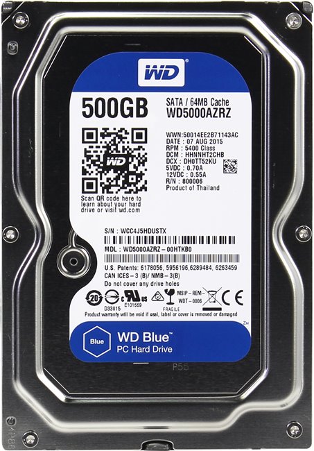 Western Digital HDD SATA-III    500Gb Blue WD5000AZRZ, 5400rpm, 64MB  buffer