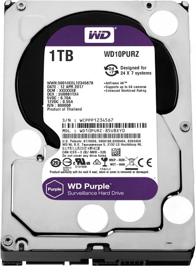 Western Digital HDD SATA-III  1000Gb Purple WD10PURZ, IntelliPower, 64MB buffer (DV&NVR)
