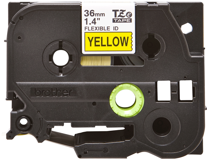 TZe-FX661 Лента 36 мм/8м, гибкая для цилиндр.поверхностей, черный текст, желтый фон